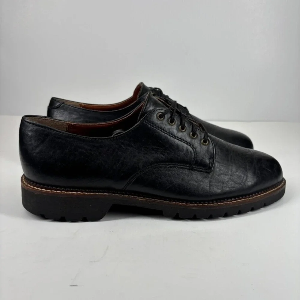H.S. Trask Gallatin 1002 Men's US 9M Black Bison‎ Leather Plain-Toe Derby Shoes